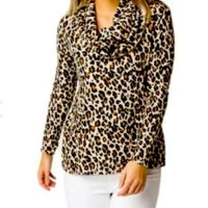 Gibson , Cozy Lightweight Sweater- Natural Cheetah, Turtleneck, long sleeve.